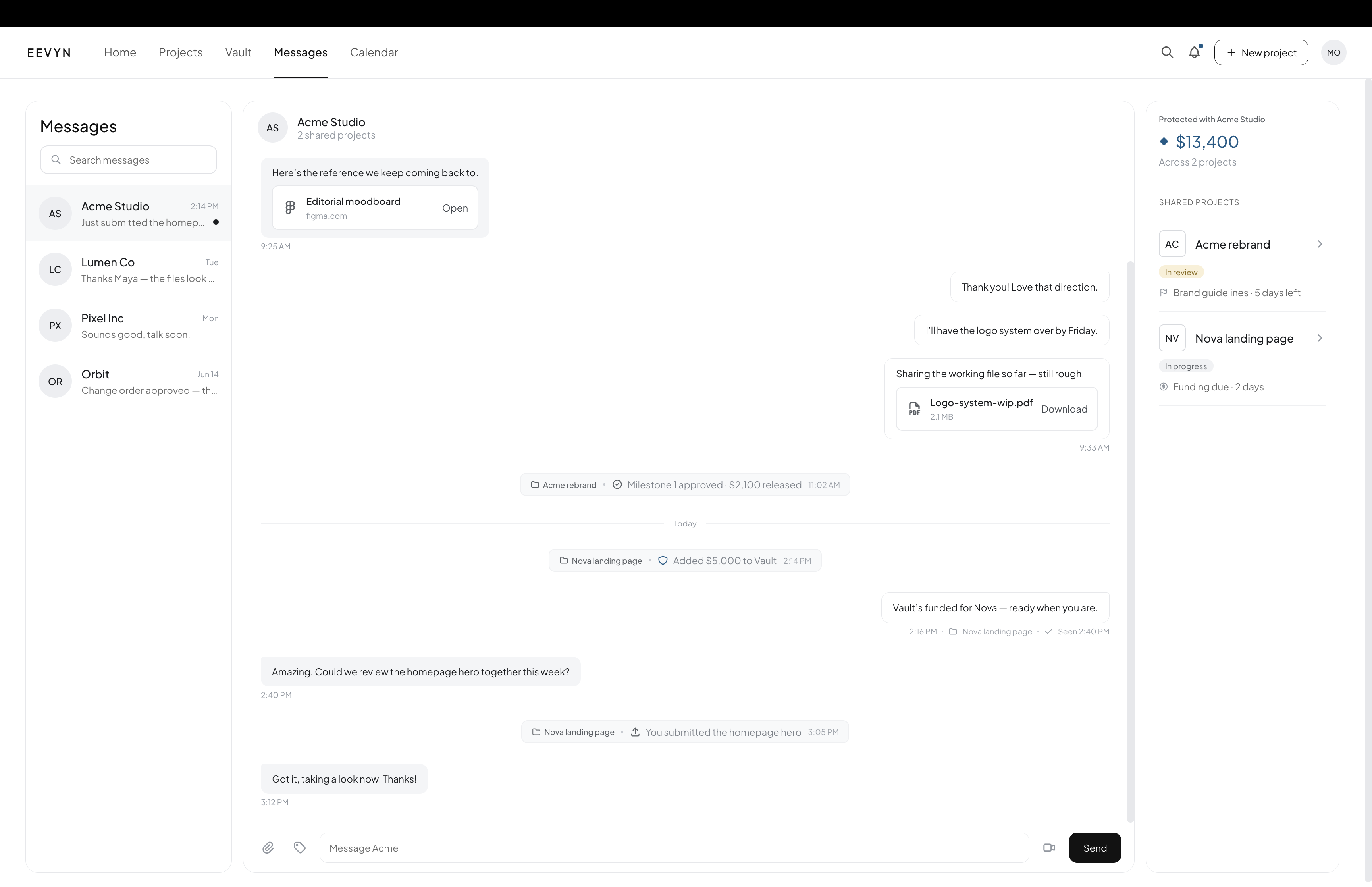 Messages thread combining conversation and money events