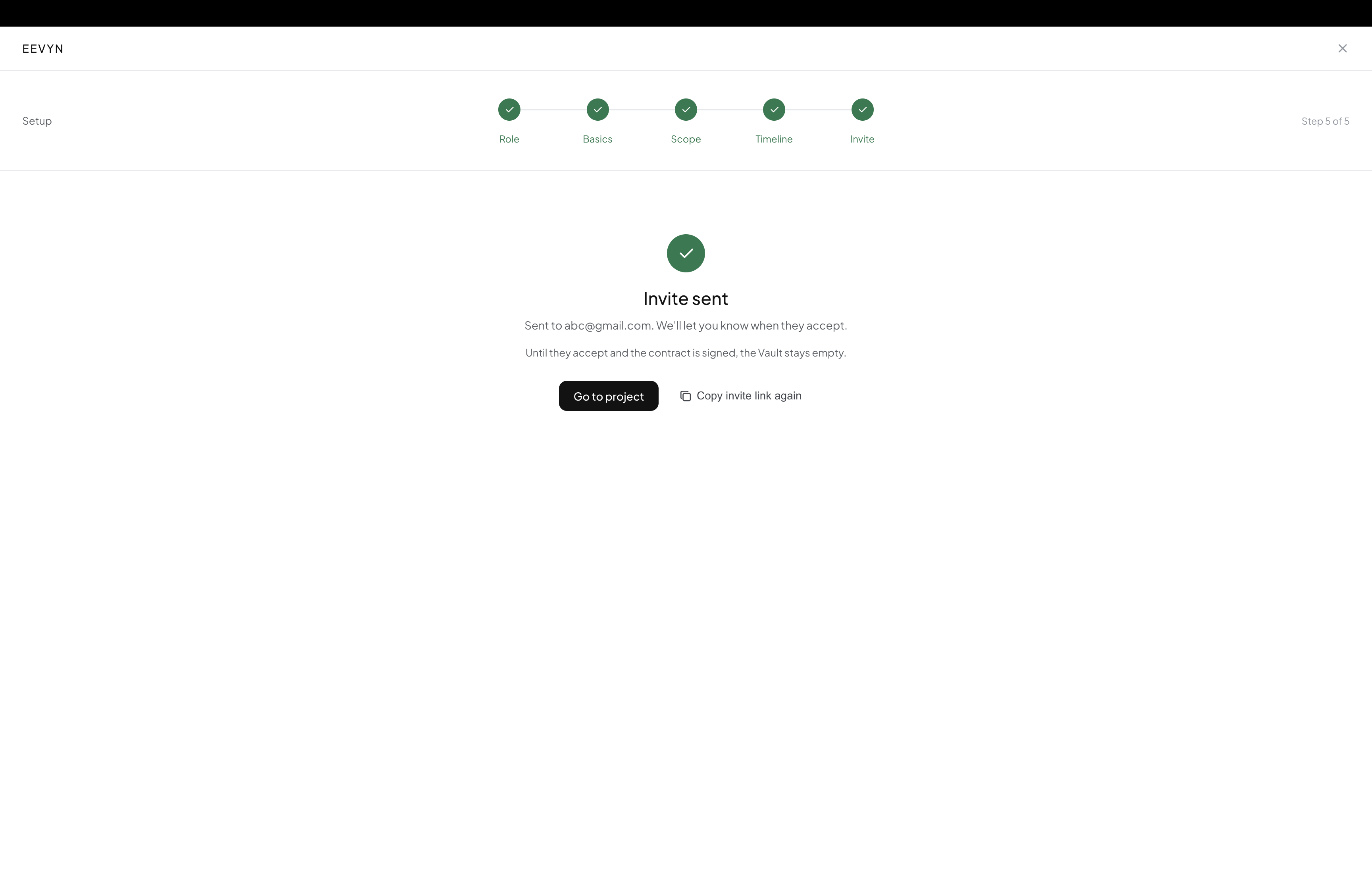 Invite sent confirmation screen