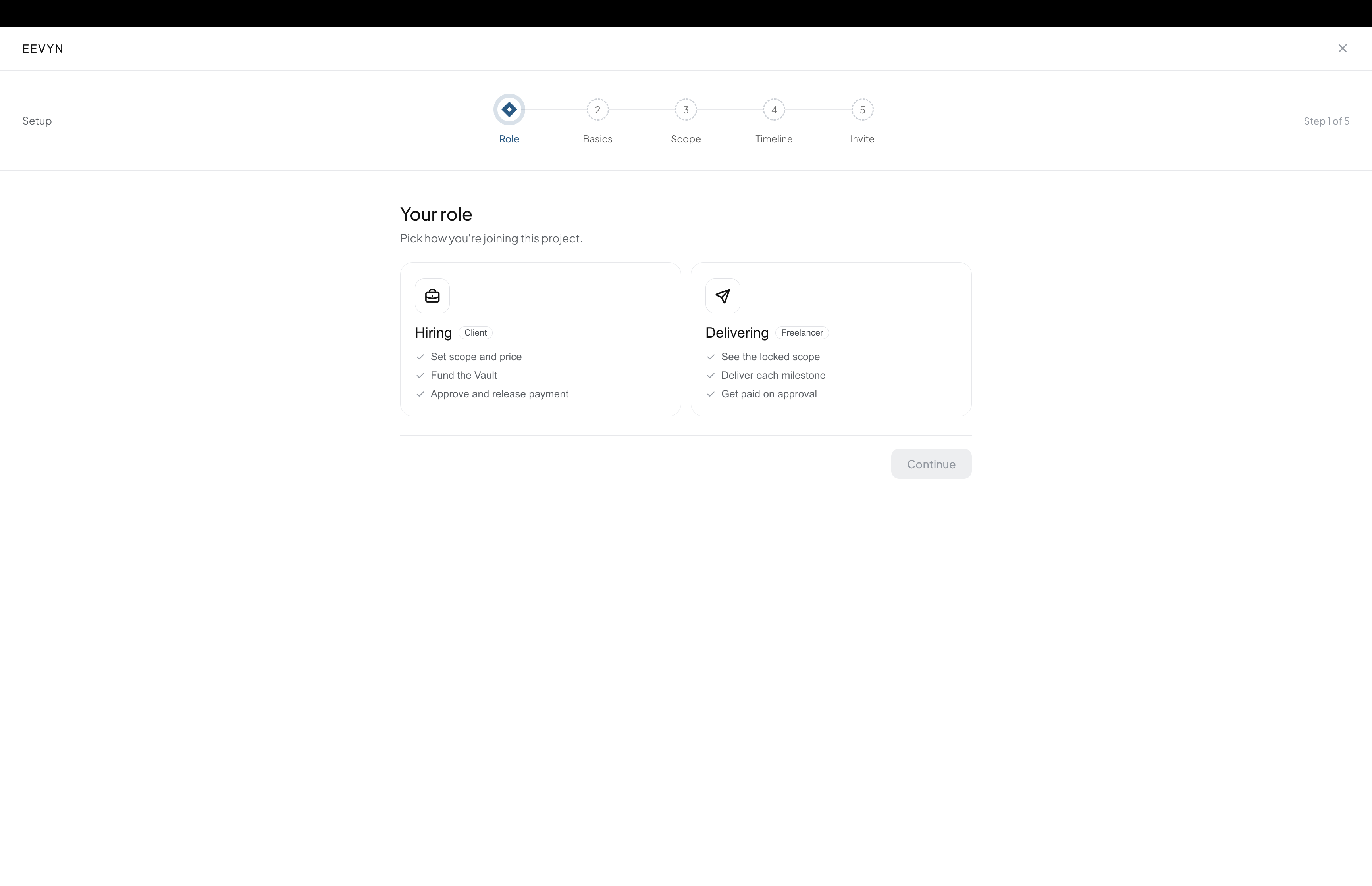 Choosing a role, hiring or delivering, at the start of project setup