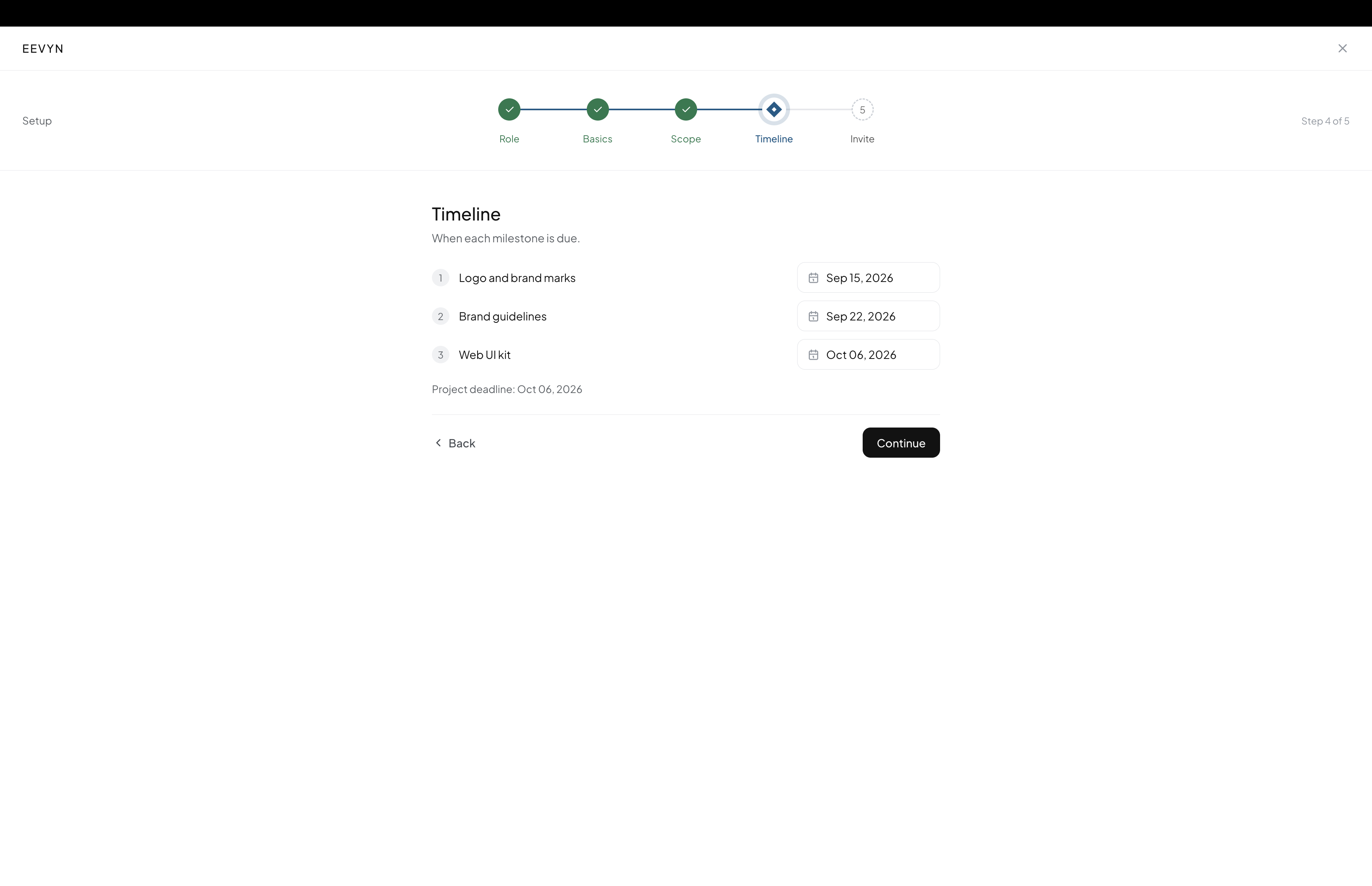 Timeline step, setting a due date per milestone