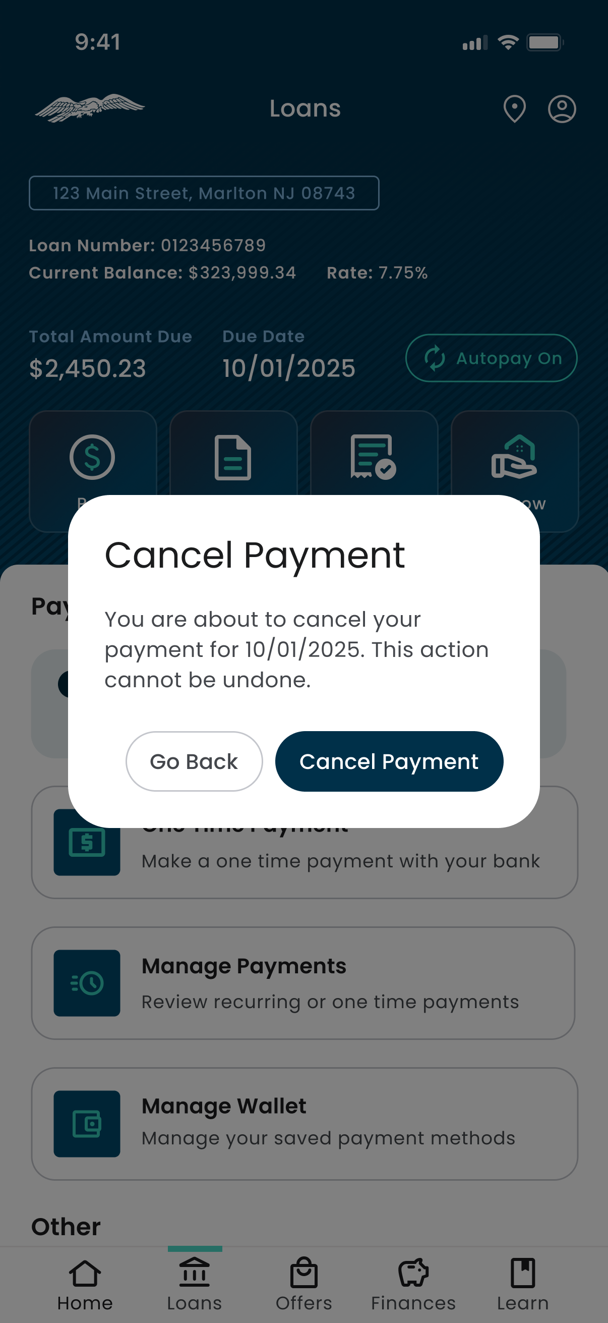 The Cancel Payment dialog