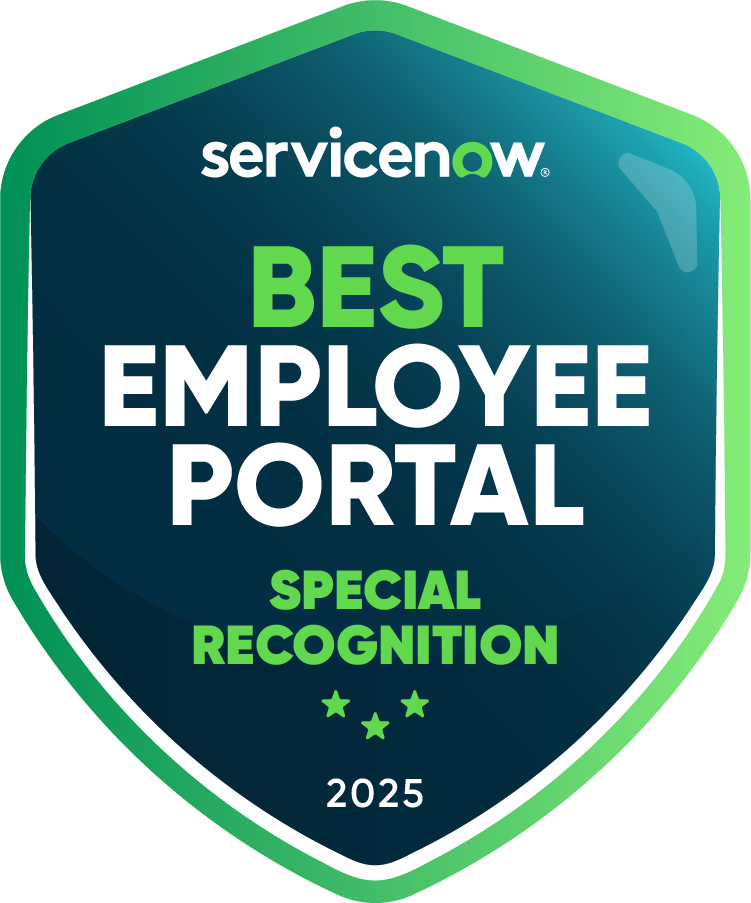 ServiceNow Best Employee Portal, Special Recognition, 2025 award badge